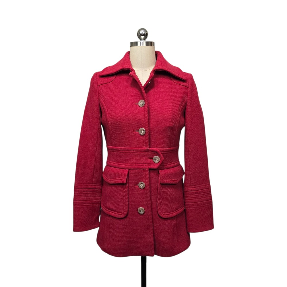 J.Crew Womens Virgin Wool Blend Belted Peacoat Raspberry Red Size 2